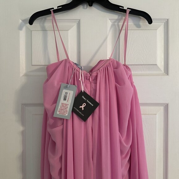 Antonio Melani Chiffon Flowy Strapless Off Shoulder Long Maxi Pink Dress Sz 10 - Picture 3 of 4